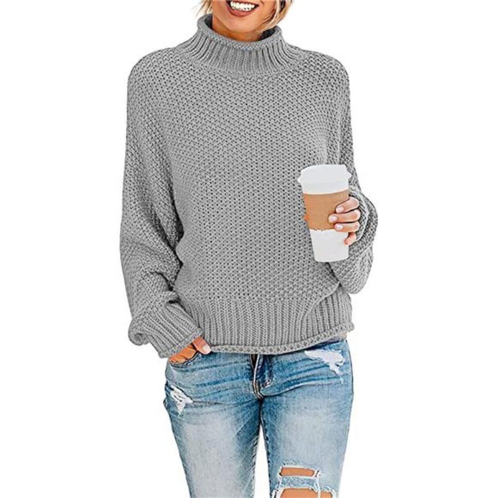 Women's Turtleneck Oversized Sweaters Batwing, Grey